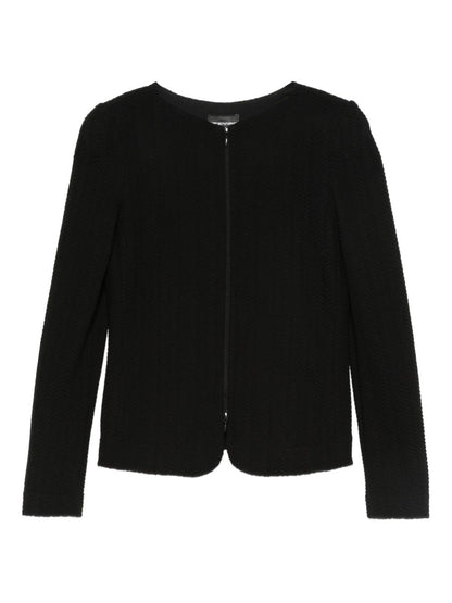 Emporio Armani Textured Cotton Blend Blazer Jacket Black
