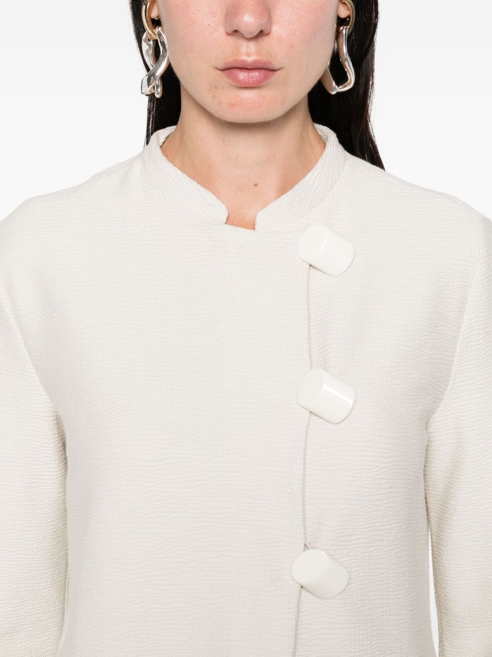 Emporio Armani Asymmetric-Fastening Ivory Cotton Jacket Ivory