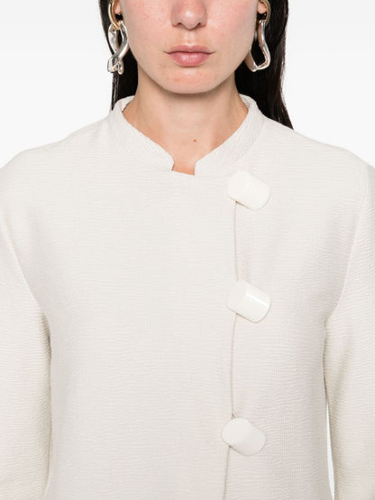 Emporio Armani Asymmetric-Fastening Ivory Cotton Jacket Ivory