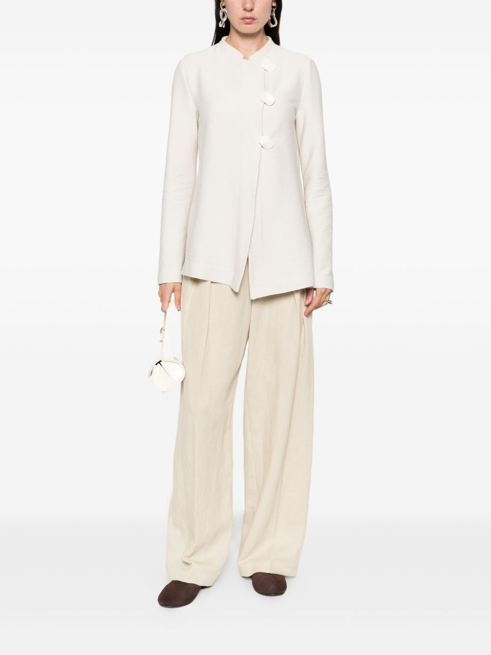 Emporio Armani Asymmetric-Fastening Ivory Cotton Jacket Ivory
