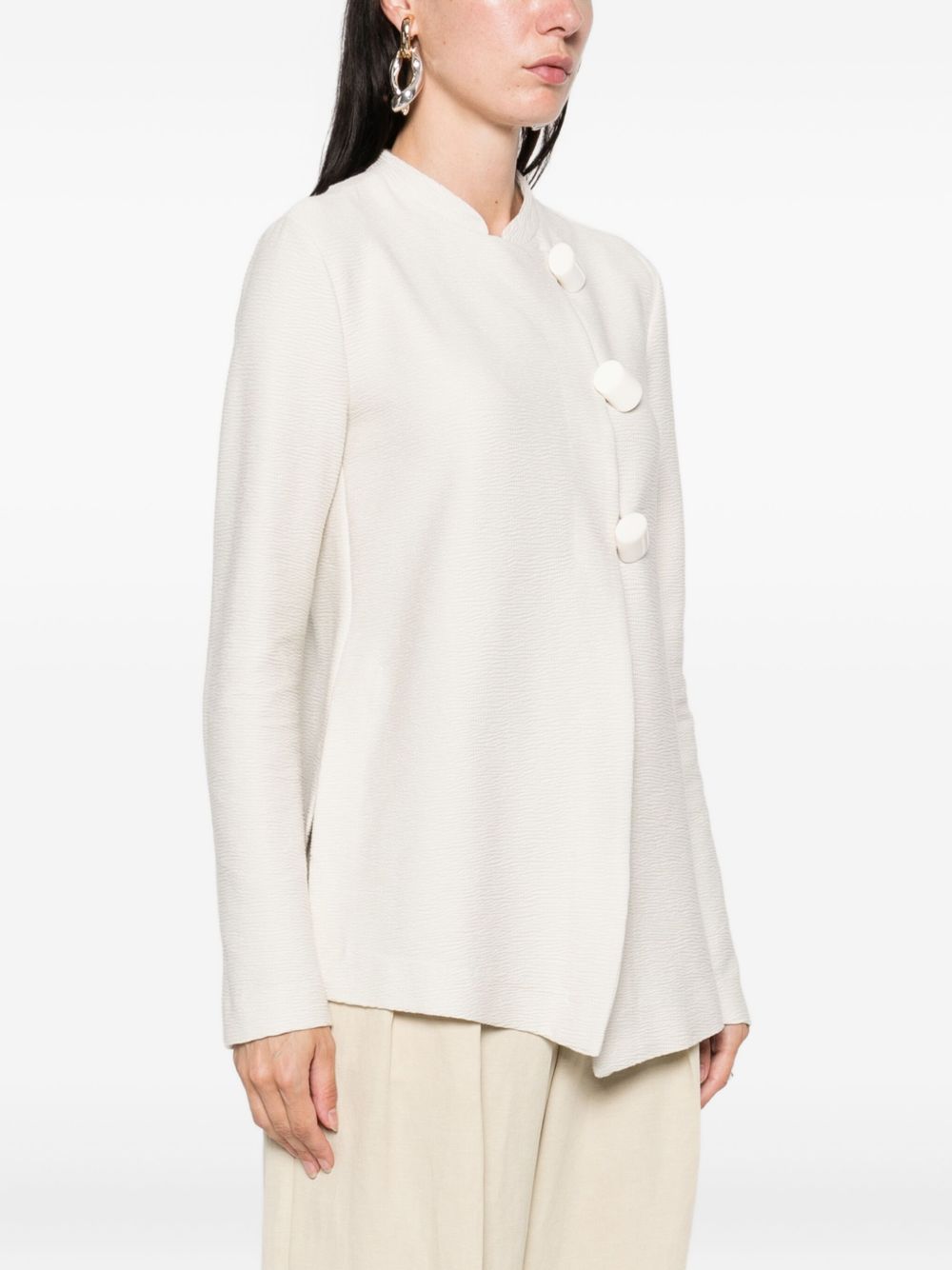 Emporio Armani Asymmetric-Fastening Ivory Cotton Jacket Ivory