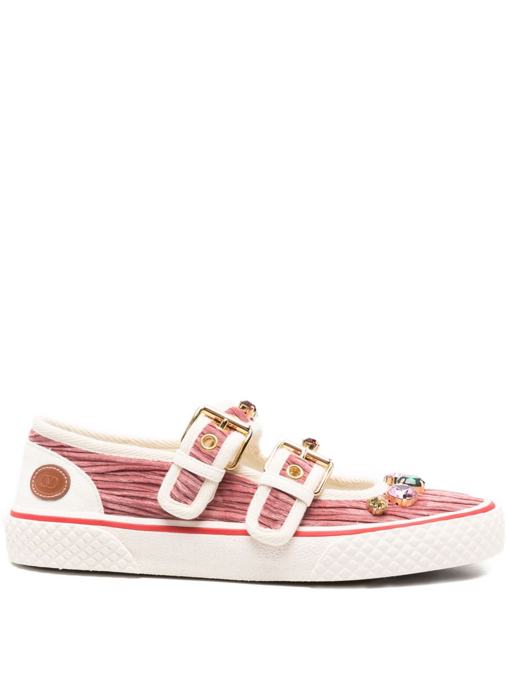 Valentino Garavani Jewel-Embellished Buckle Ballet Flats Brown