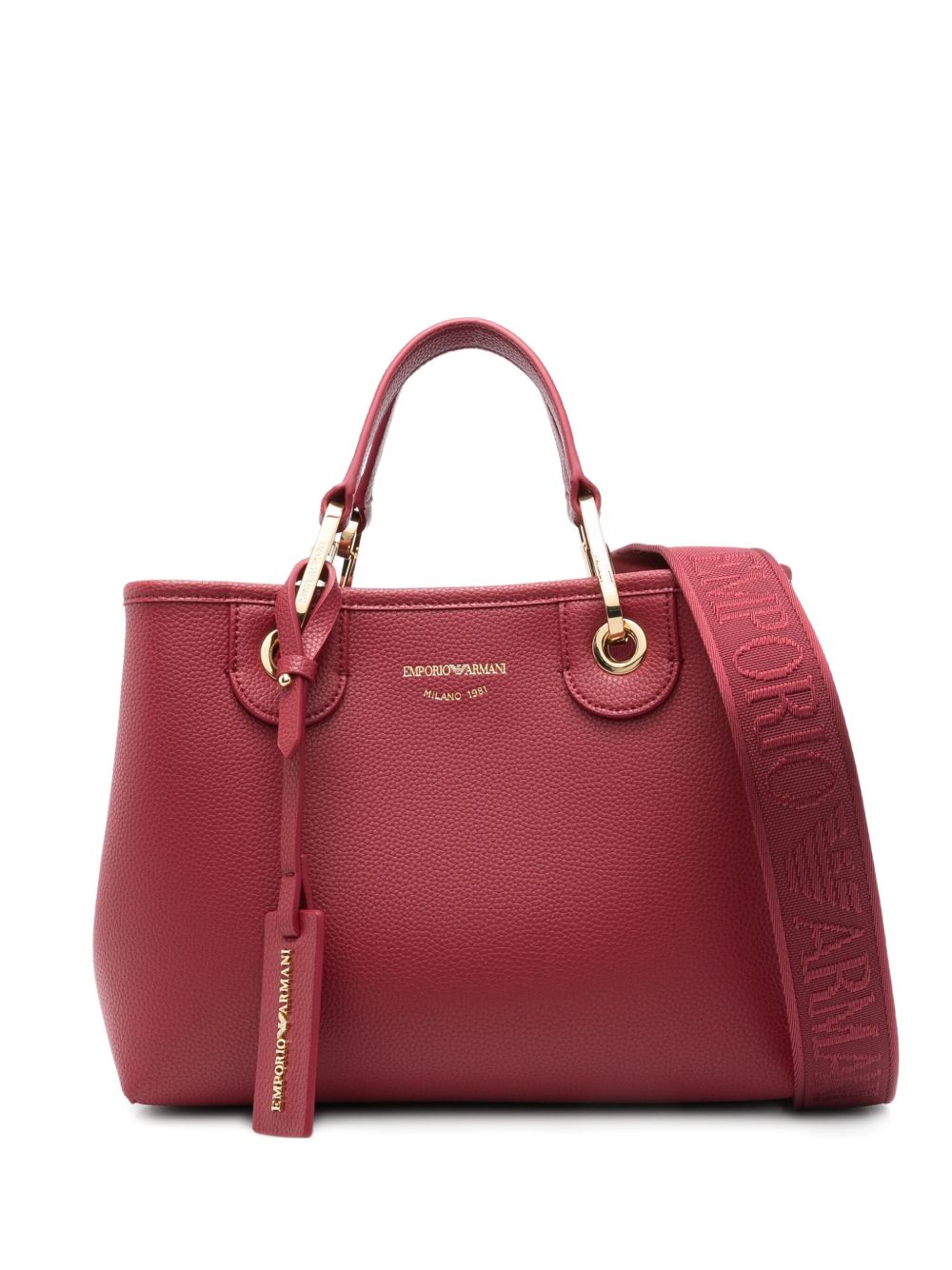Emporio Armani Small MyEA Shopper Bag in Bordeaux Pebbled Leather with Gold-Tone Hardware Bordeaux