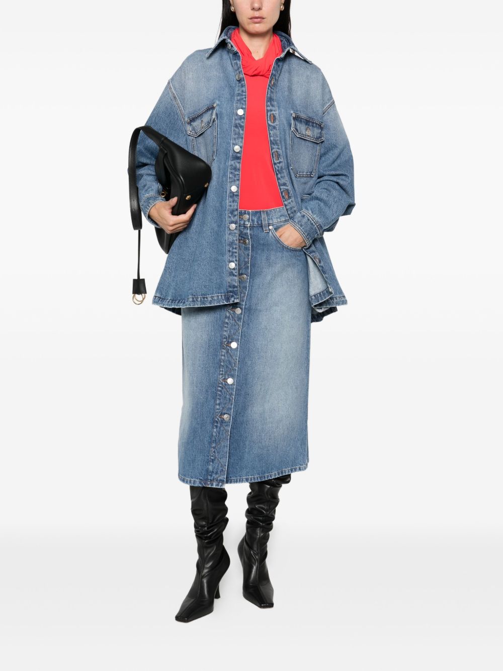 Stella McCartney Denim A-Line Midi Skirt Blue Blue