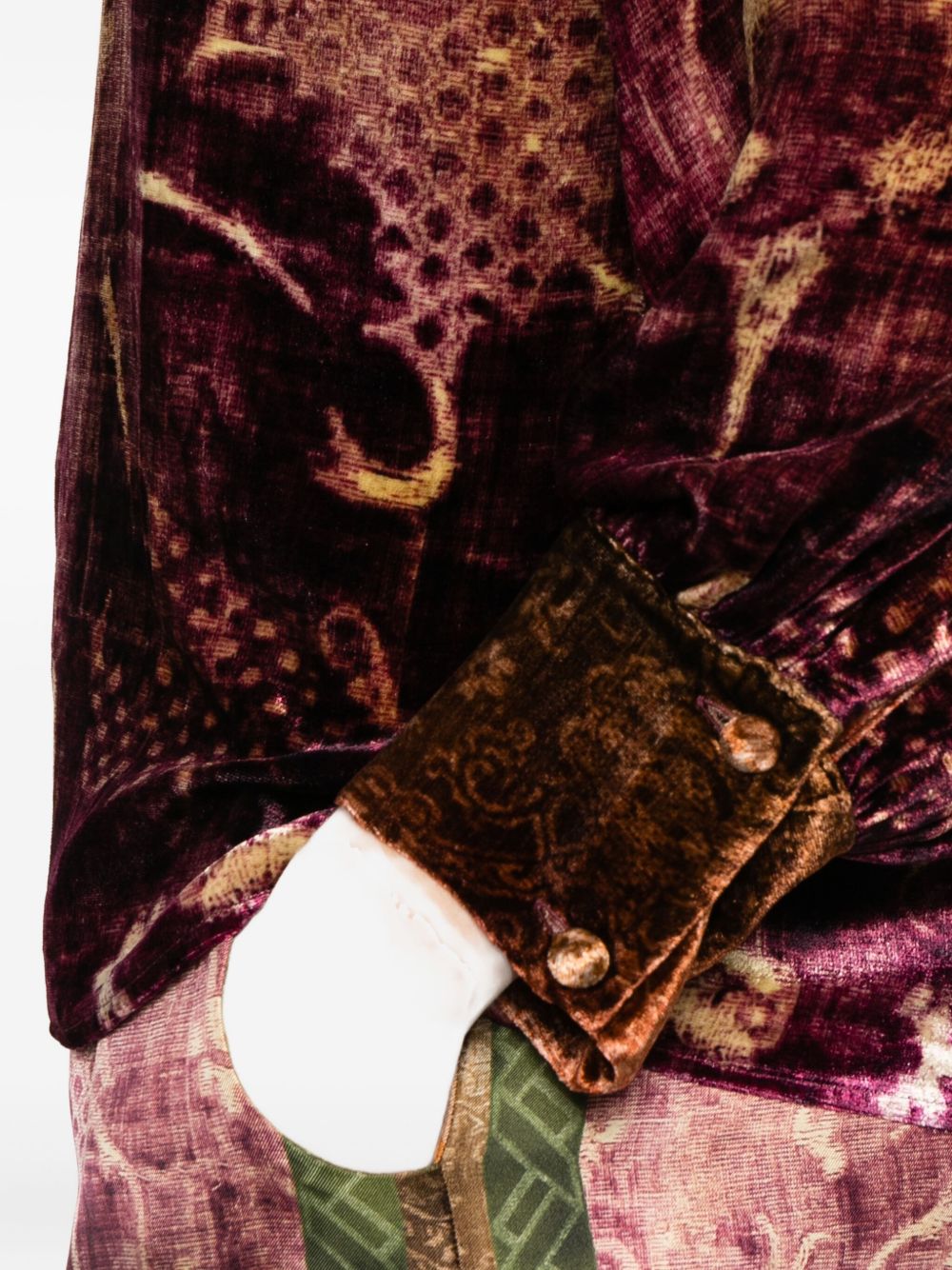 Pierre Louis Mascia Red Velvet Silk Blend Keyhole Shirt Bordeaux