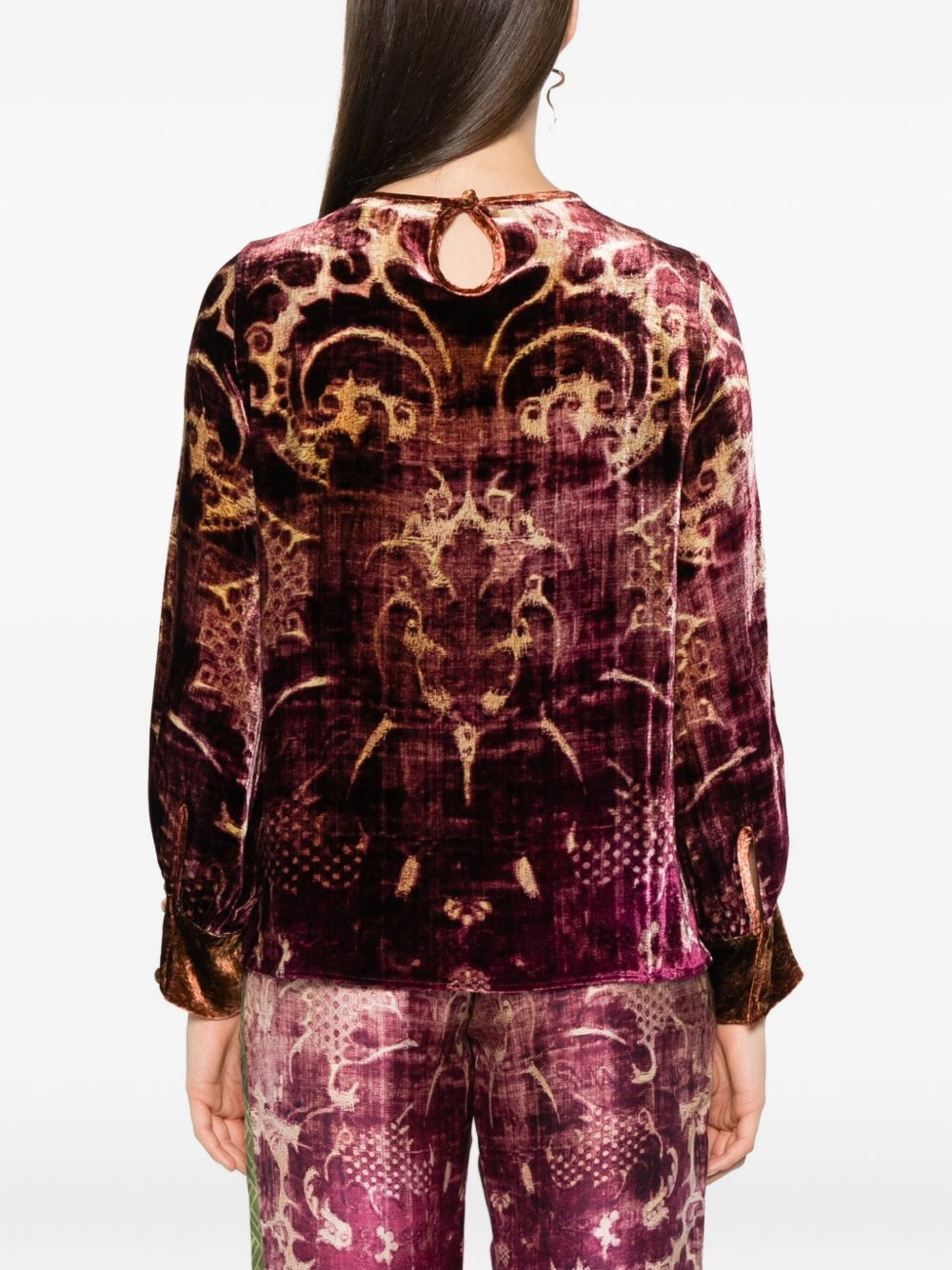 Pierre Louis Mascia Red Velvet Silk Blend Keyhole Shirt Bordeaux