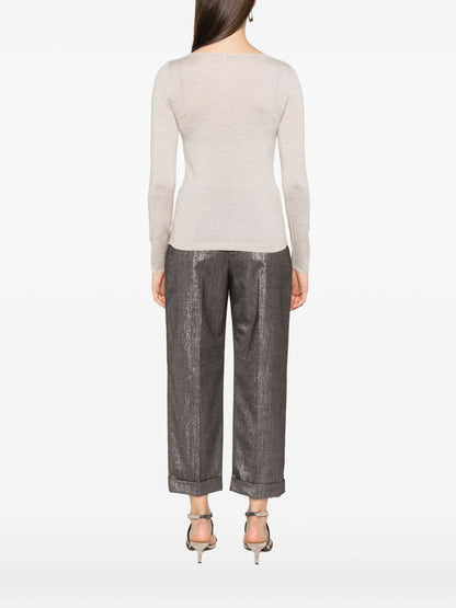 Brunello Cucinelli Cashmere-Silk Boat-Neck Sweater Leather Brown