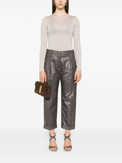 Brunello Cucinelli Cashmere-Silk Boat-Neck Sweater Leather Brown