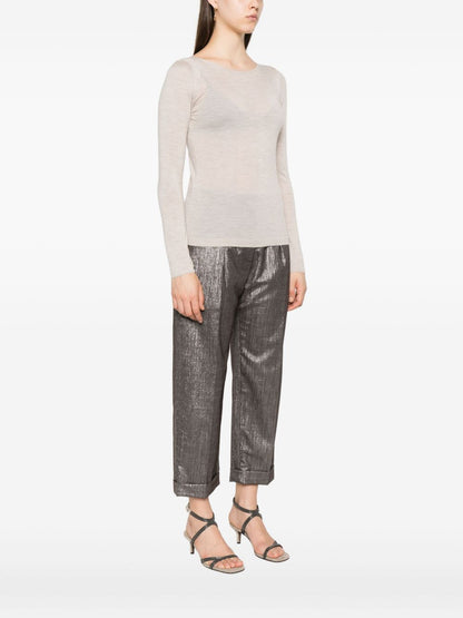 Brunello Cucinelli Cashmere-Silk Boat-Neck Sweater Leather Brown