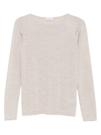 Brunello Cucinelli Cashmere-Silk Boat-Neck Sweater Leather Brown