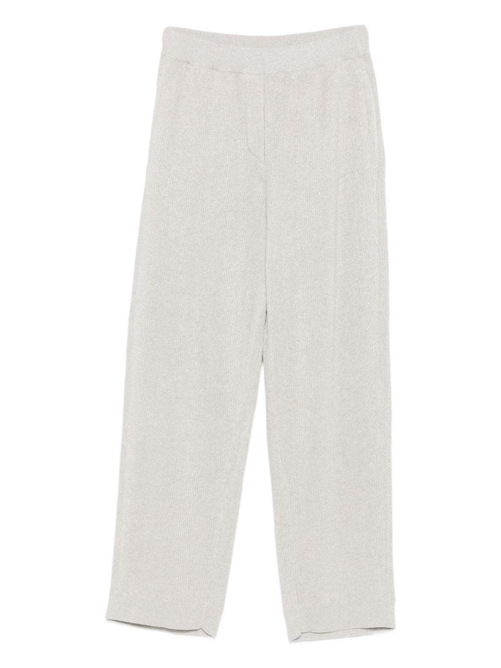 Brunello Cucinelli Ribbed Knit Cropped Straight-Leg Trousers Grey