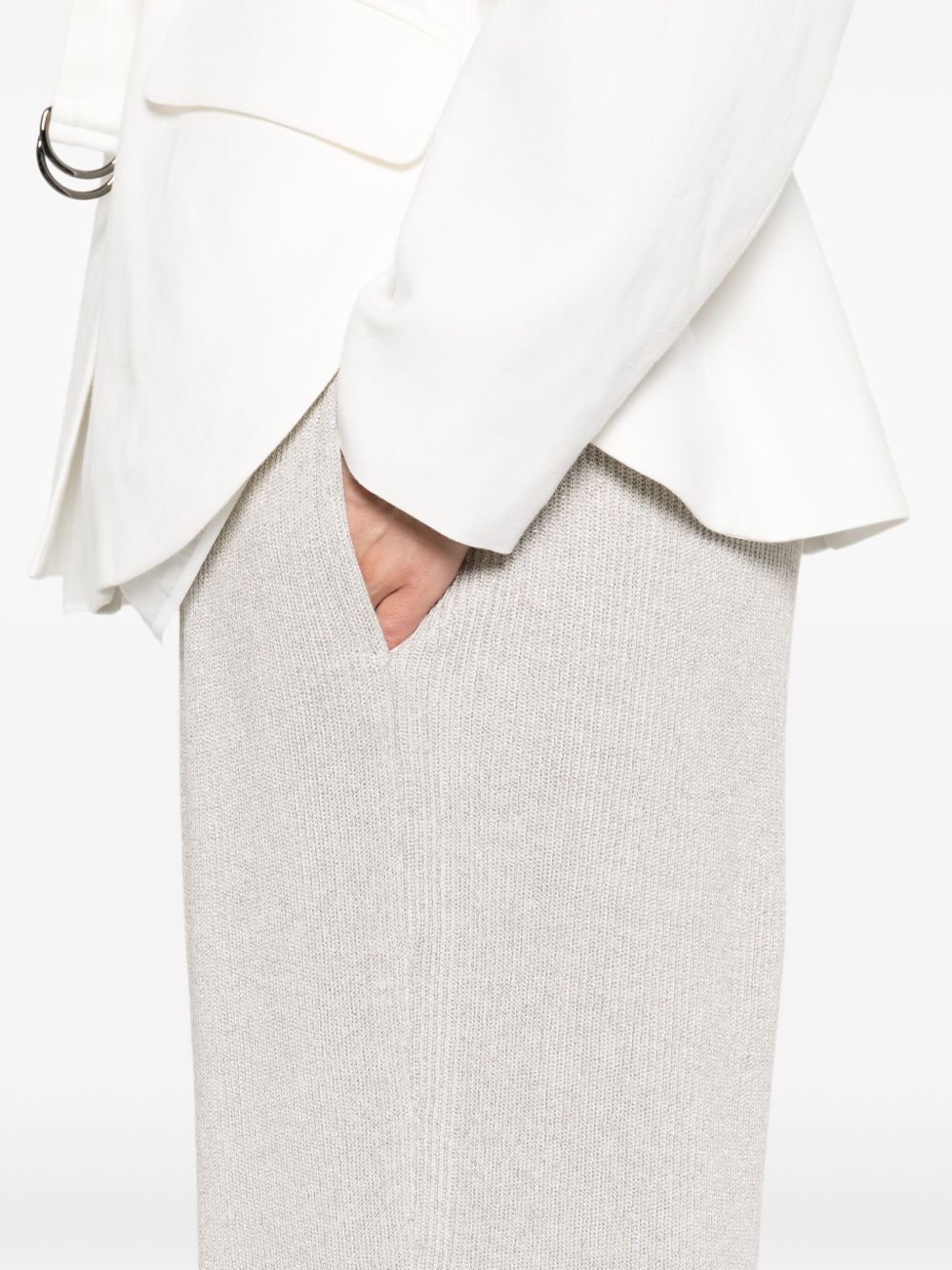 Brunello Cucinelli Ribbed Knit Cropped Straight-Leg Trousers Grey