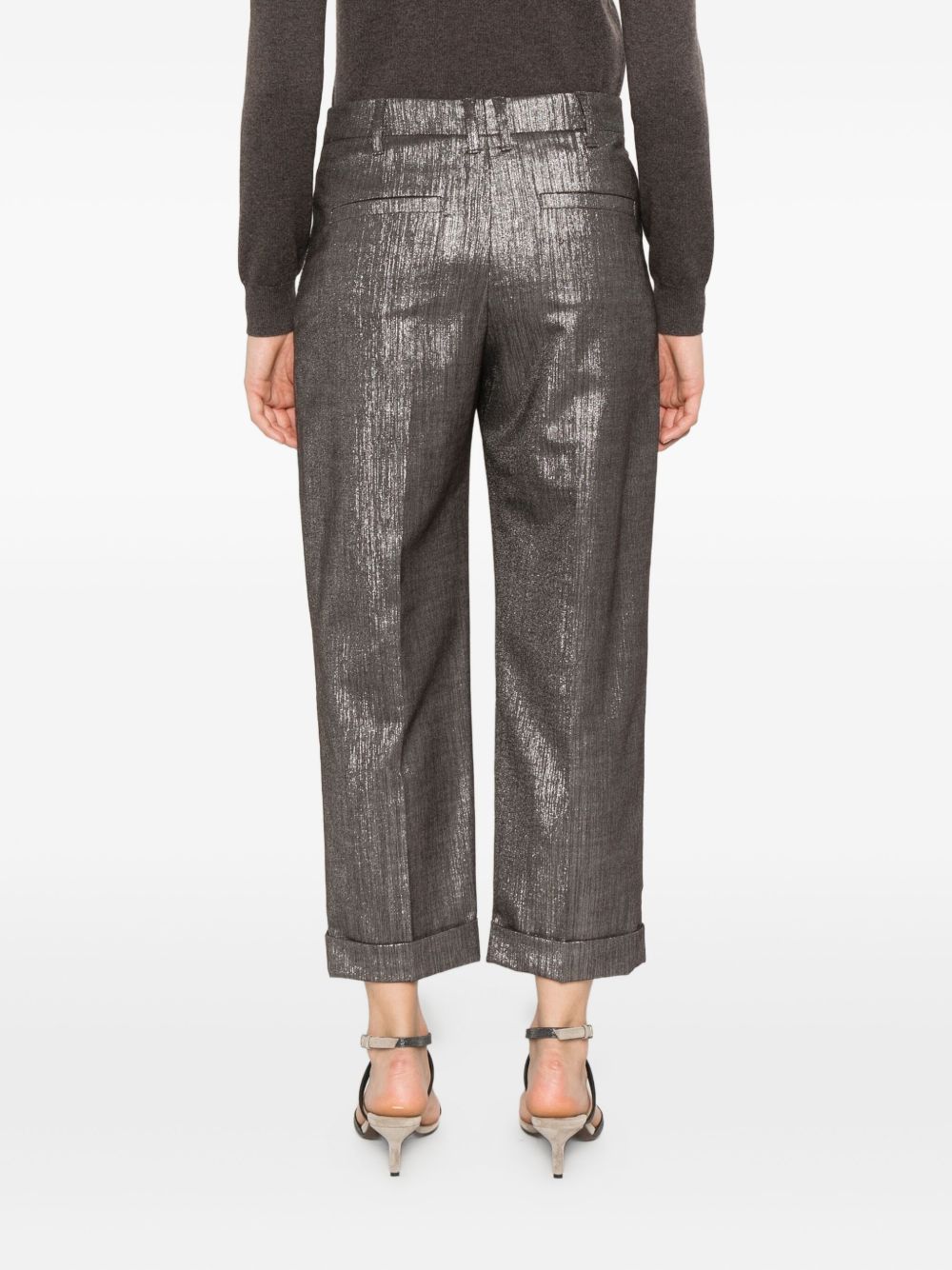 Brunello Cucinelli Pleated Metallic Wool-Blend Trousers Silver