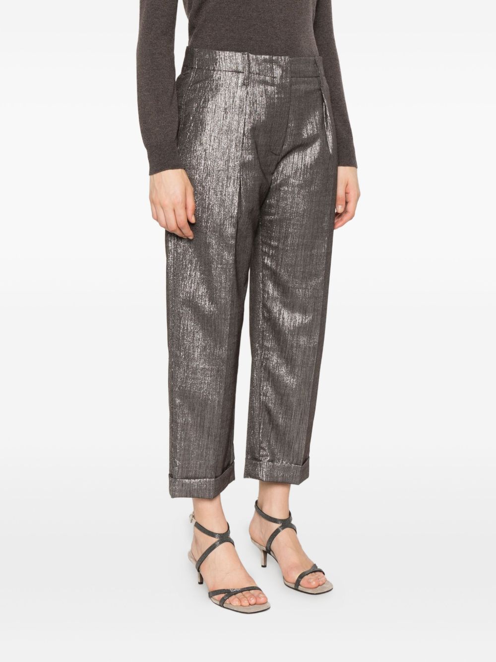 Brunello Cucinelli Pleated Metallic Wool-Blend Trousers Silver