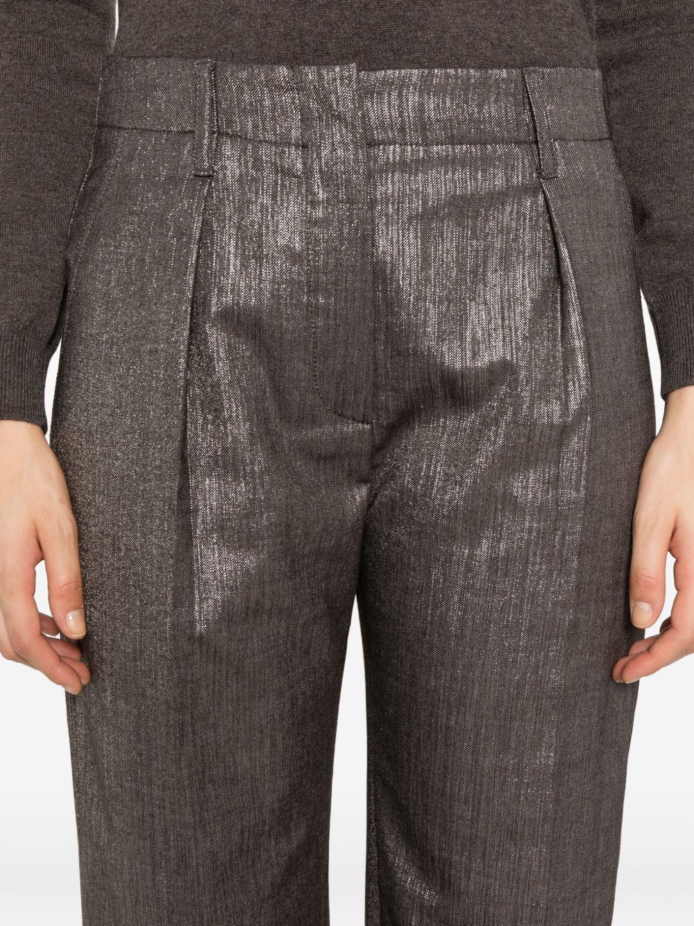 Brunello Cucinelli Pleated Metallic Wool-Blend Trousers Silver