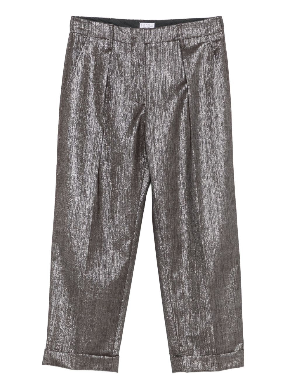 Brunello Cucinelli Pleated Metallic Wool-Blend Trousers Silver