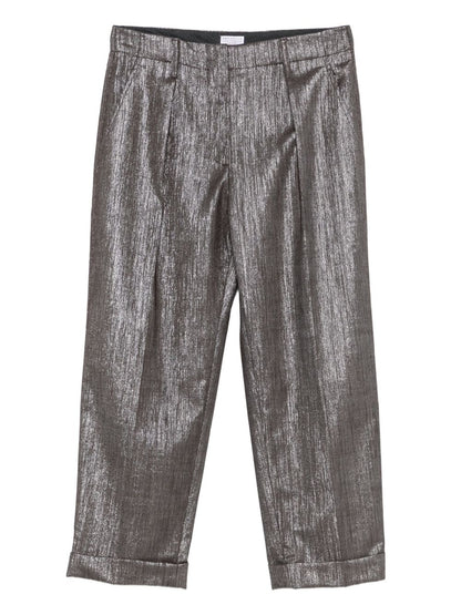 Brunello Cucinelli Pleated Metallic Wool-Blend Trousers Silver