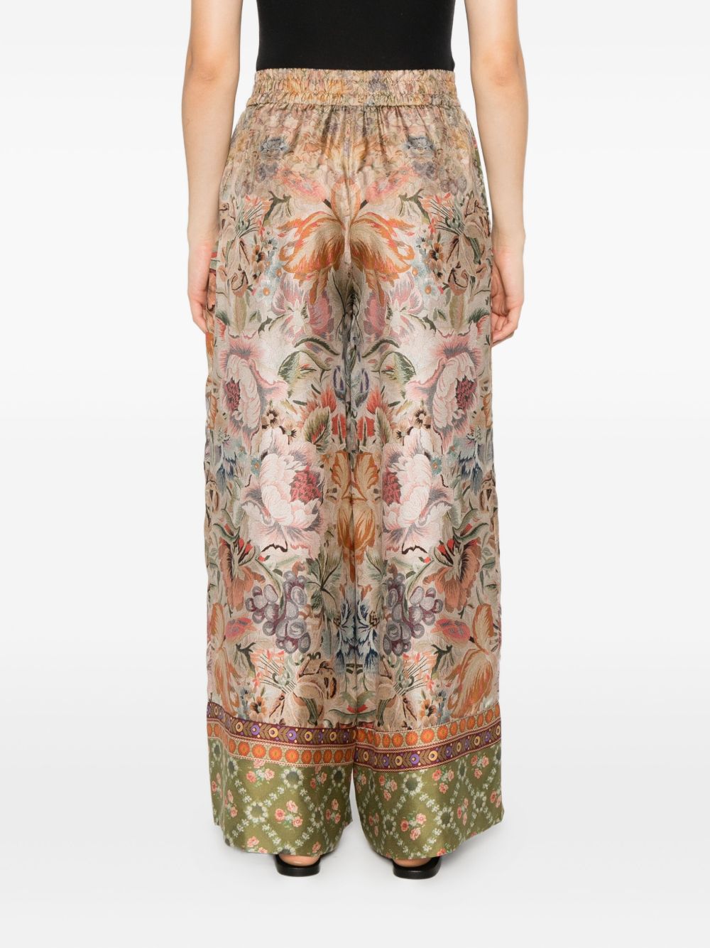 Pierre Louis Mascia Floral Silk Printed Trousers Beige