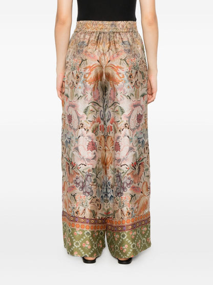 Pierre Louis Mascia Floral Silk Printed Trousers Beige