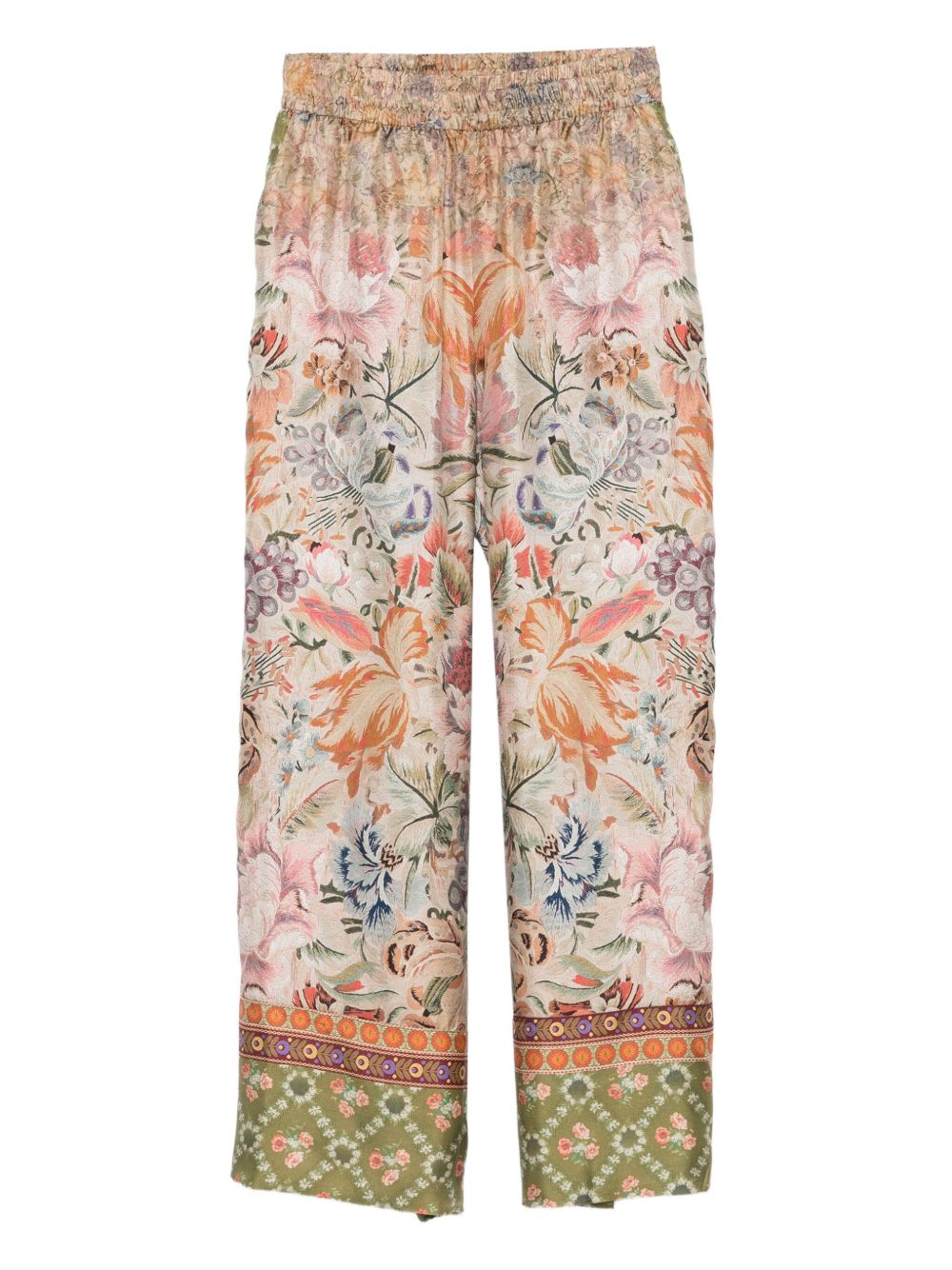 Pierre Louis Mascia Floral Silk Printed Trousers Beige