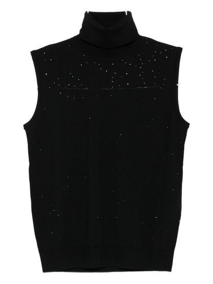 Emporio Armani Silk &amp; Virgin Wool Turtleneck Top Black