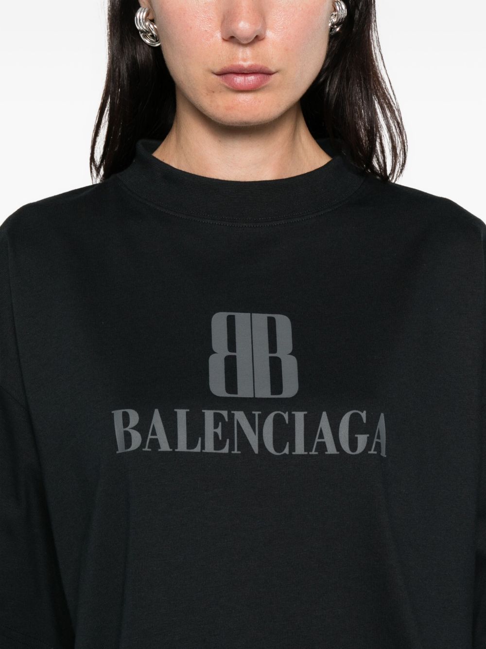 Balenciaga Oversized Logo-Print Cotton T-Shirt Black Black