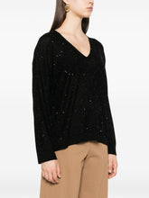 Fabiana Filippi V-Neck Fine Knit Glitter Wool Sweater Black