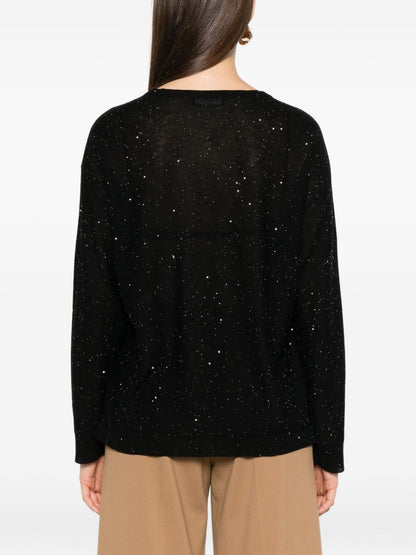 Fabiana Filippi V-Neck Fine Knit Glitter Wool Sweater Black