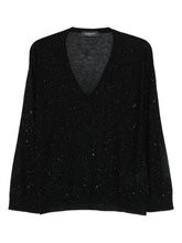 Fabiana Filippi V-Neck Fine Knit Glitter Wool Sweater Black