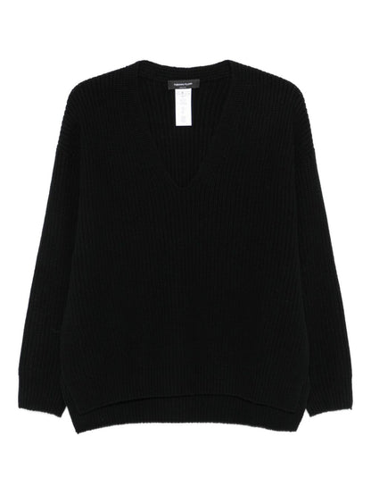 Fabiana Filippi Ribbed Wool V-Neck Sweater Black