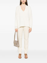 Fabiana Filippi V-Neck Ribbed Wool Sweater Beige