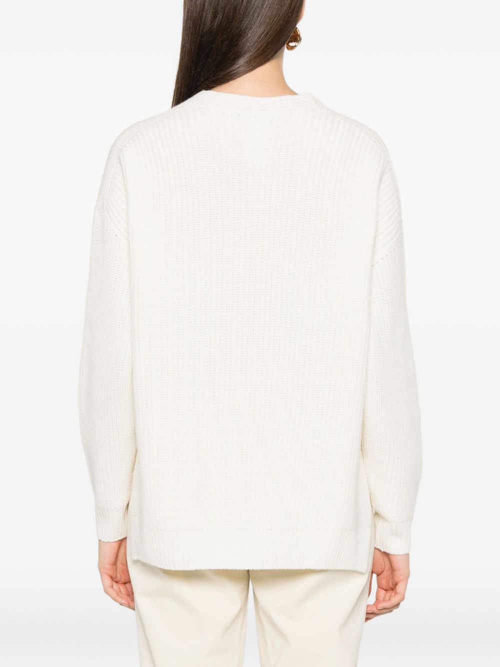 Fabiana Filippi V-Neck Ribbed Wool Sweater Beige