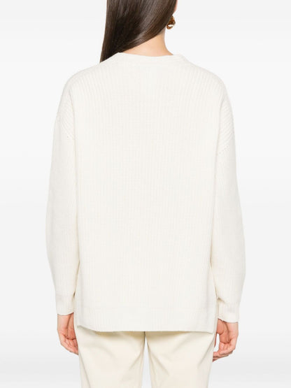 Fabiana Filippi V-Neck Ribbed Wool Sweater Beige