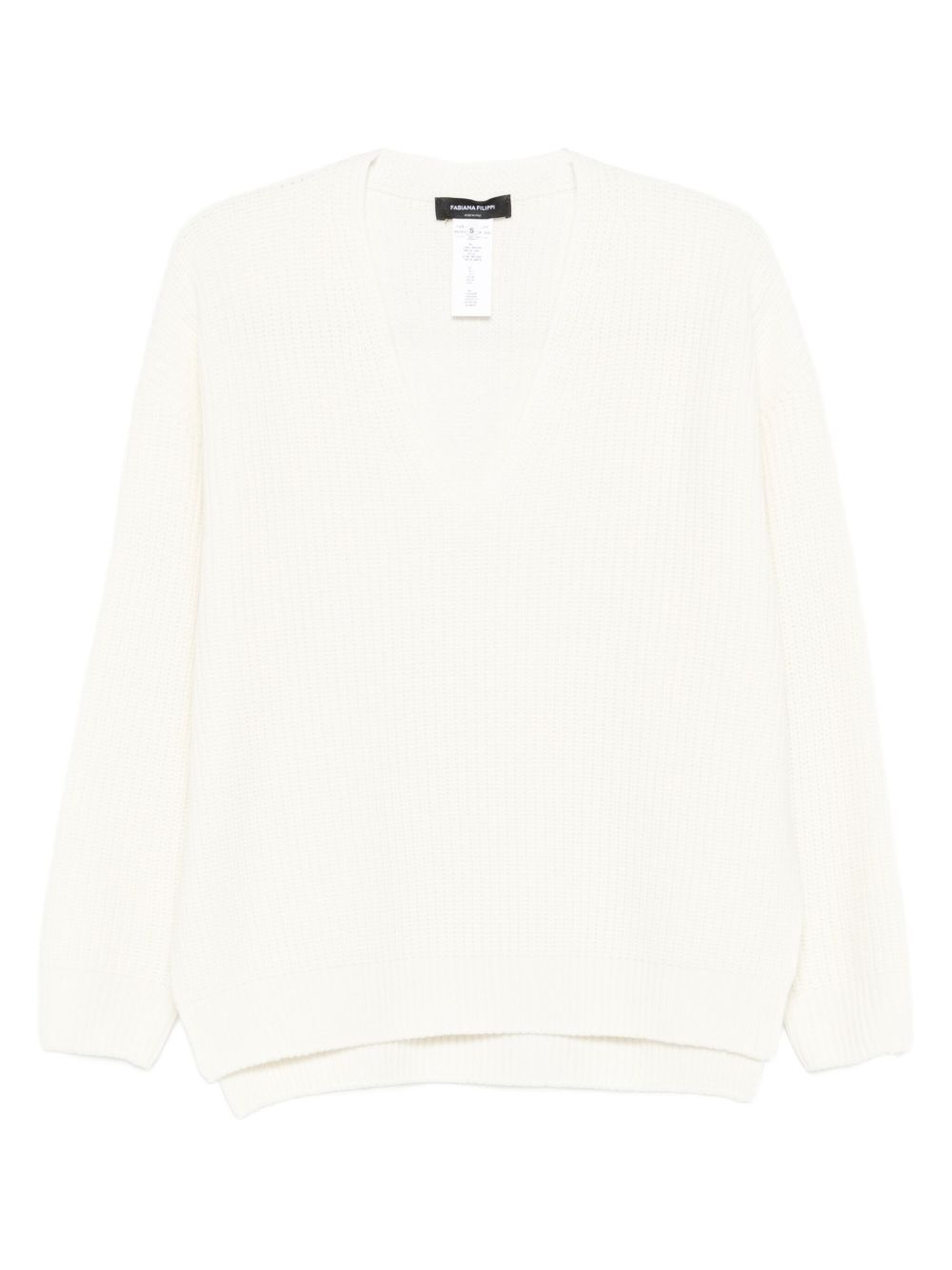 Fabiana Filippi V-Neck Ribbed Wool Sweater Beige