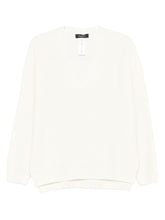 Fabiana Filippi V-Neck Ribbed Wool Sweater Beige