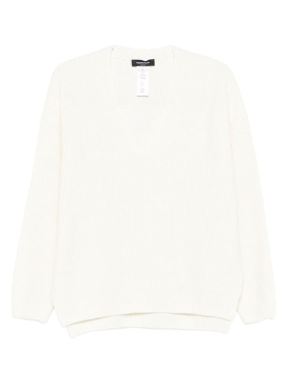 Fabiana Filippi V-Neck Ribbed Wool Sweater Beige