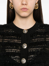 Balmain Sequin-Embellished Cropped Tweed Cardigan Black