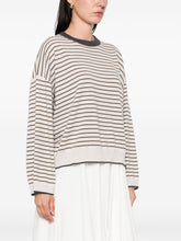 Brunello Cucinelli Ivory Wool and Cashmere Striped Crewneck Sweater Ivory