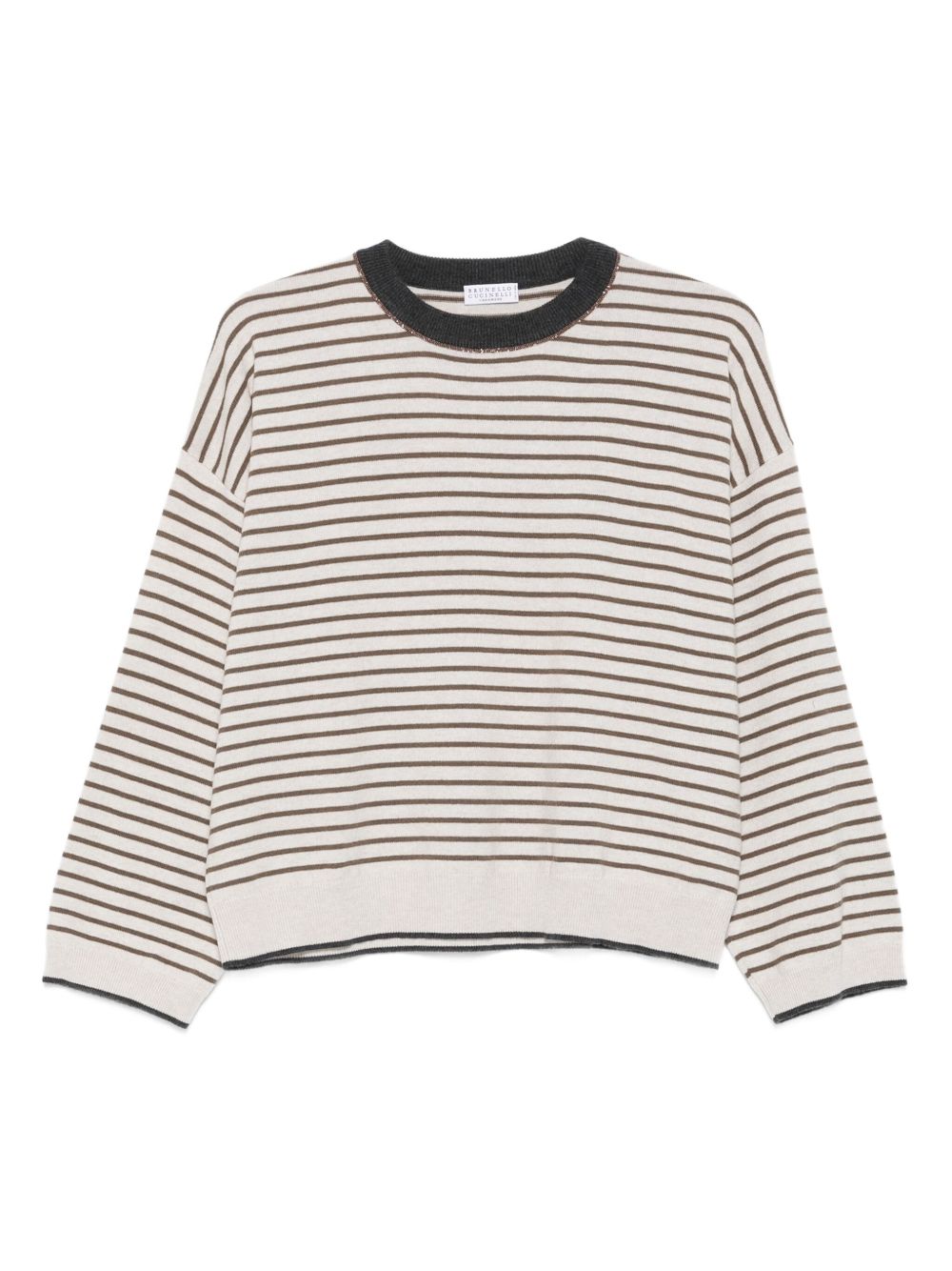 Brunello Cucinelli Ivory Wool and Cashmere Striped Crewneck Sweater Ivory
