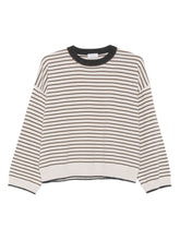 Brunello Cucinelli Ivory Wool and Cashmere Striped Crewneck Sweater Ivory