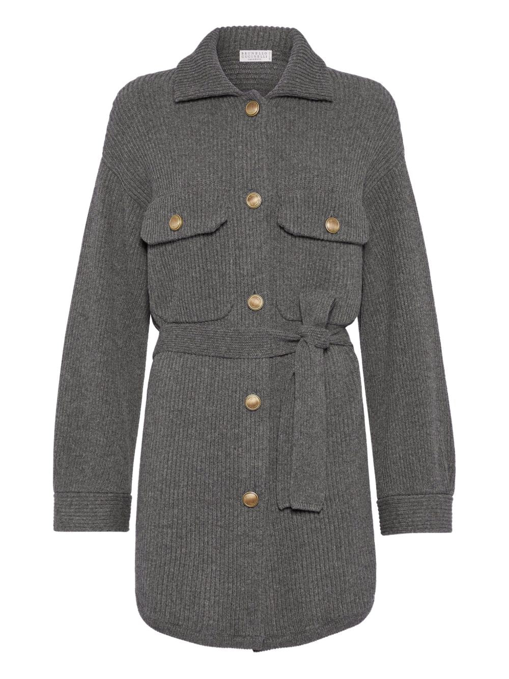 Brunello Cucinelli Ribbed-Knit Wool and Cashmere Belted Cardigan Grey