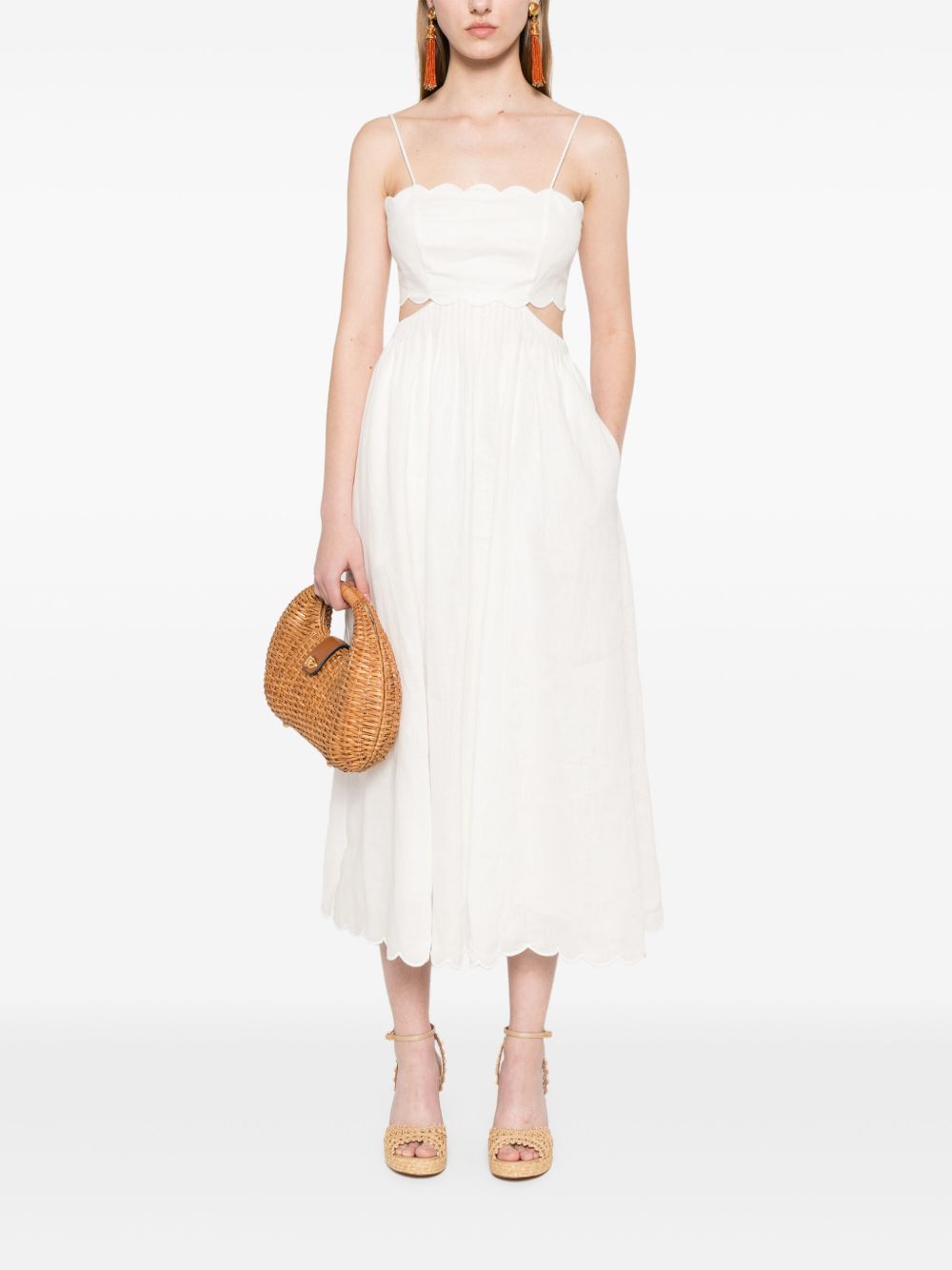 Zimmermann Rhiannon Linen Midi Dress in Ivory
