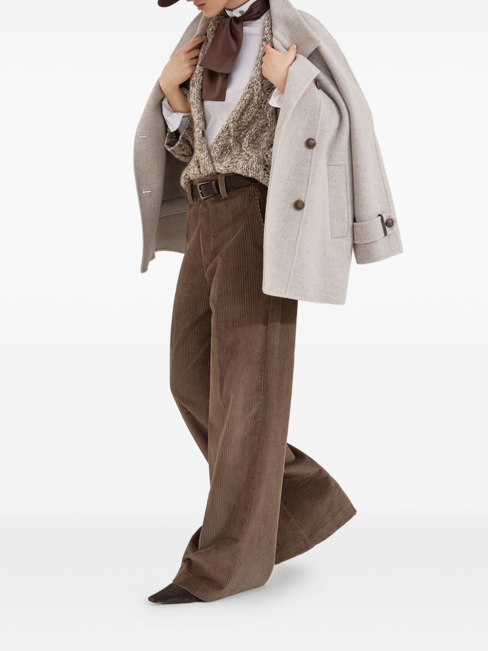 Brunello Cucinelli Wide-Leg Cotton Trousers Brown Brown
