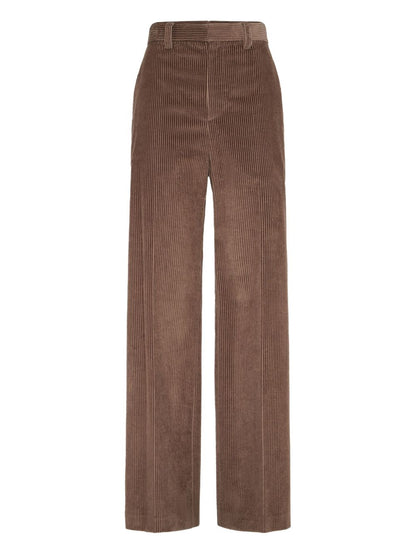 Brunello Cucinelli Wide-Leg Cotton Trousers Brown Brown