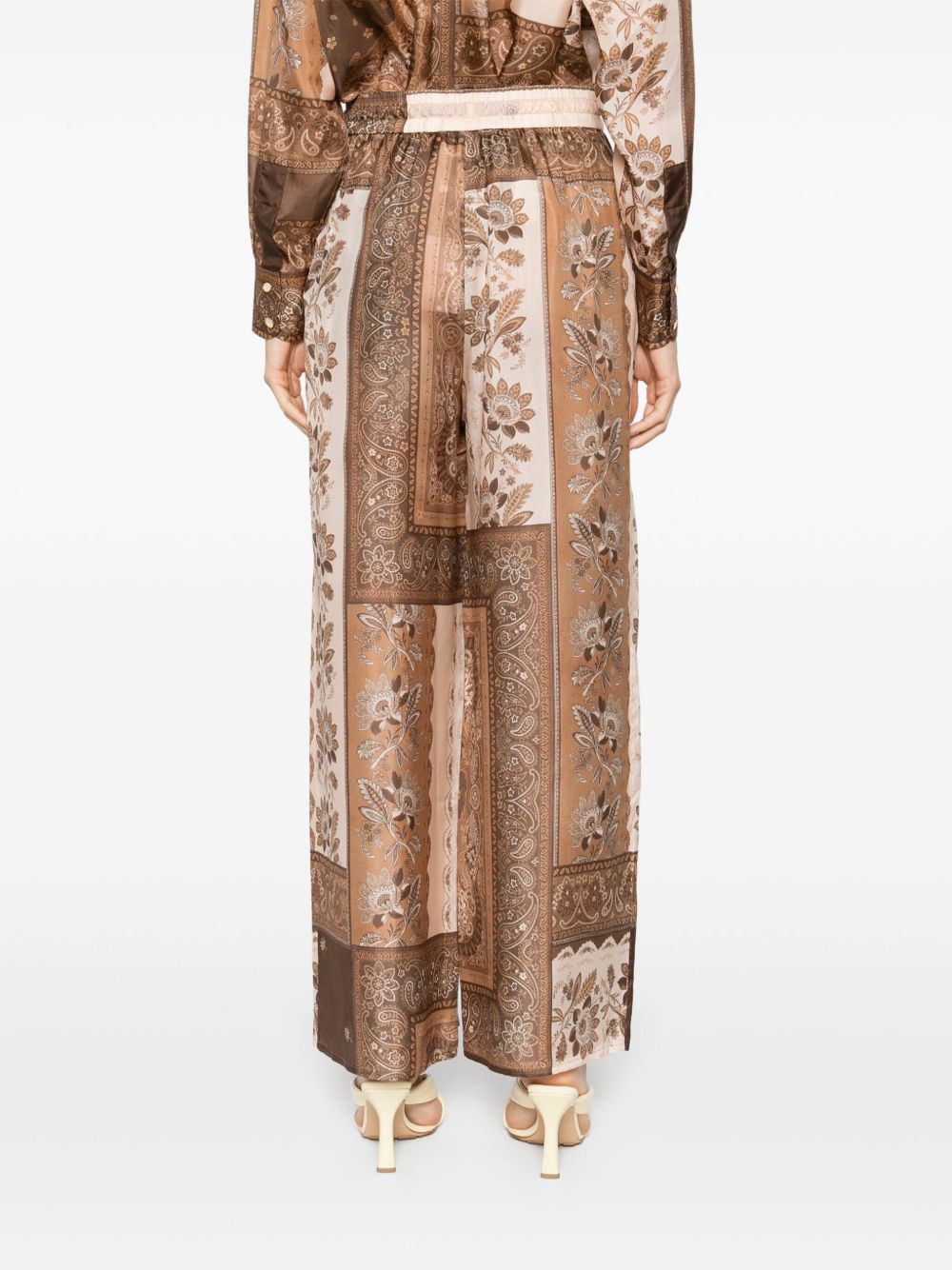 Zimmermann Lucky Printed Silk Wide-Leg Trousers Brown