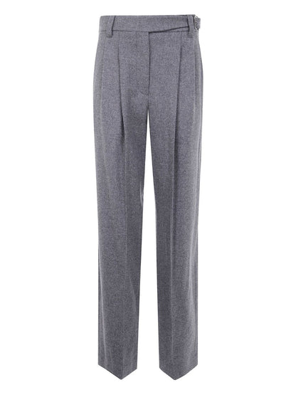 Brunello Cucinelli High-Rise Pleated Wool Trousers Grey Grey