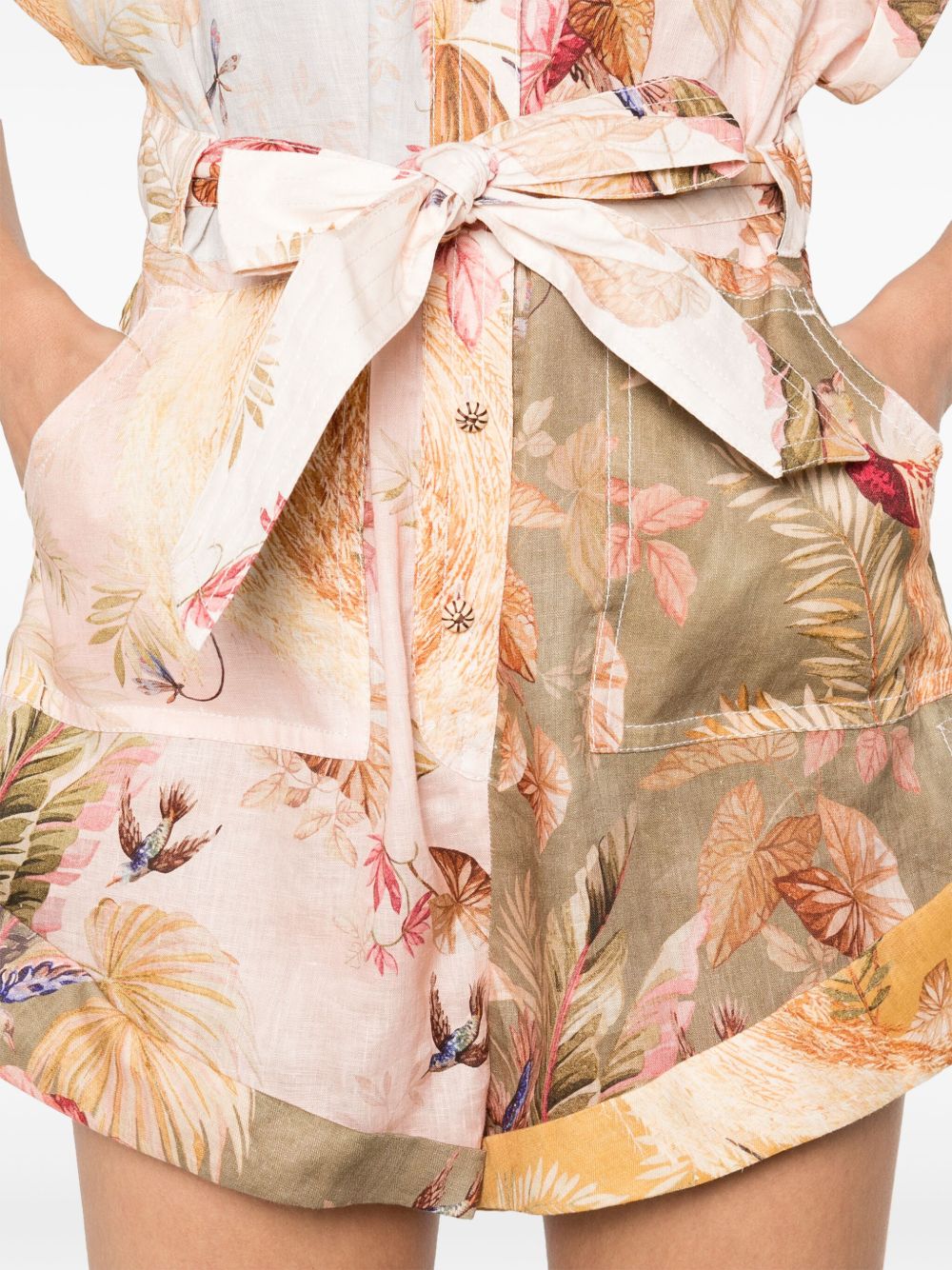 Zimmermann Ascension Linen Belted Playsuit Powder