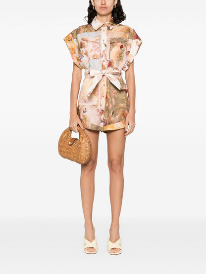 Zimmermann Ascension Linen Belted Playsuit Powder