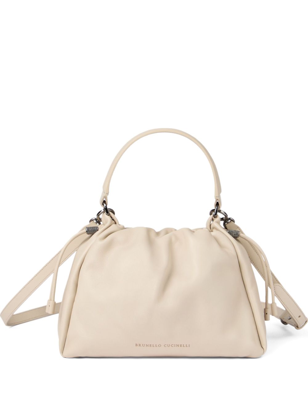 Brunello Cucinelli Mellow Small Soft Leather Bucket Bag Ivory