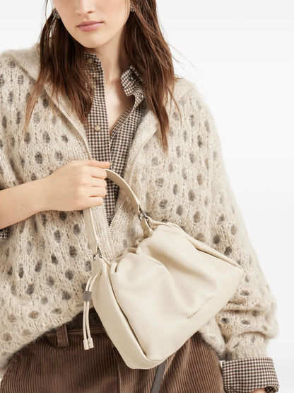 Brunello Cucinelli Mellow Small Soft Leather Bucket Bag Ivory